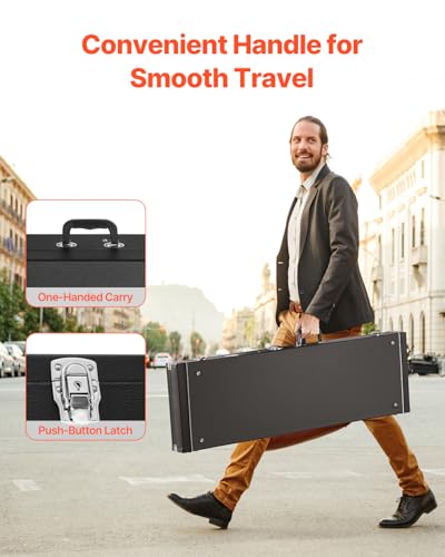 Image of VEVOR Bass Guitar Hard Case, 48.03 in Rectangular Guitar Hard Case, With Lock Latch Keys Handle, PVC Padding Soft Lining Water-Resistant Hard Shell Guitar Cases, for 39-46.5 in Bass Guitars, Black