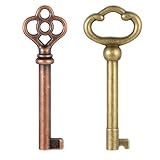 2 Pcs Skeleton Key Ky-2AB and Ky-3AB,Vintage Hollow Barrel Brass Keys,Mixed Antique Skeleton Replacement Cabinet Key,Antique Furniture Keys for Dresser,Chinese Cabinet,Bronze,Wardrobes,Heirlooms