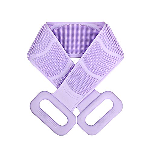 Silicone Bath Body Brush Towel, Exfoliating Long Silicone Body Back Scrubber, Easy to Clean, Lathers Well, Eco-Friendly, Long Lasting than Loofah. (Purple)