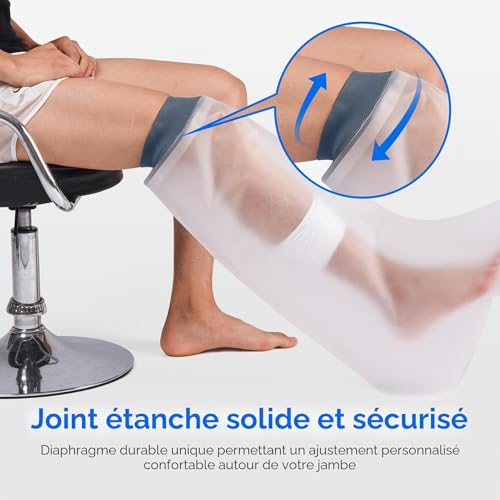 COMFYTHERA Grande housse imperméable pour plâtre de jambe pour douche et plaie des pieds, sac de douche étanche pour chirurgie de la cheville, brûlures de pieds réutilisable, garde les plaies au sec – vue 3