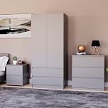 Vida Designs Denver Bedroom Furniture Set (Grey, 3pc-3 DWR Chest+2 Dr Wardrobe+2 DWR Bedside Table)