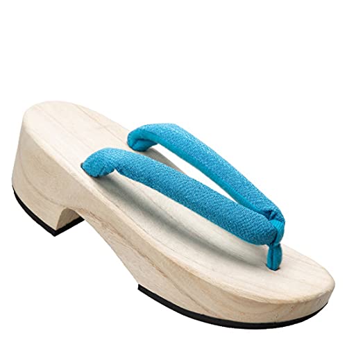 Ez-sofei Japanese Womens Traditional Wooden Geta Clogs Sandals (6, Blue)