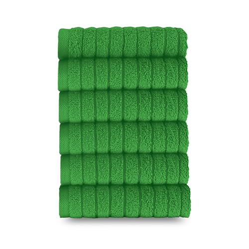 Image of Elegant Comfort 100% Turkish Cotton Corduroy Ribbed Luxury Washcloths 6 Pack Soft 13 x 13 Inch - Higly Absorbent, Durable, Quick Dry, Spa Premium Hotel Quality for Bathroom or Travel, Emerald Green