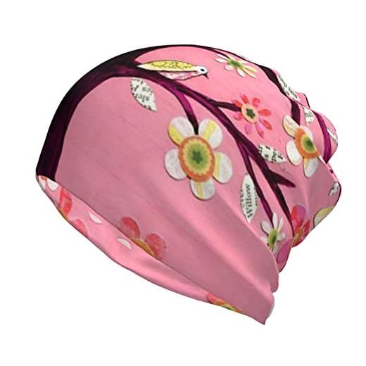 YZHYWJFF Rosa blomma och träd tryck dam mössa hatt kemisk huvudbonad hatt stretch oändlig halsduk bandana hatt