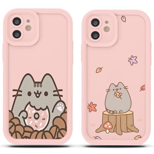Yimctoie 2 Piezas Cute Cat Funda para Samsung Galaxy A14 5G 6.6', Kawaii Anime Pusheen Lindo Gato Dibujos Animados Diseño Manga Carcasa Suave TPU Protectora Antichoque Bumper Case Cover,Hojas