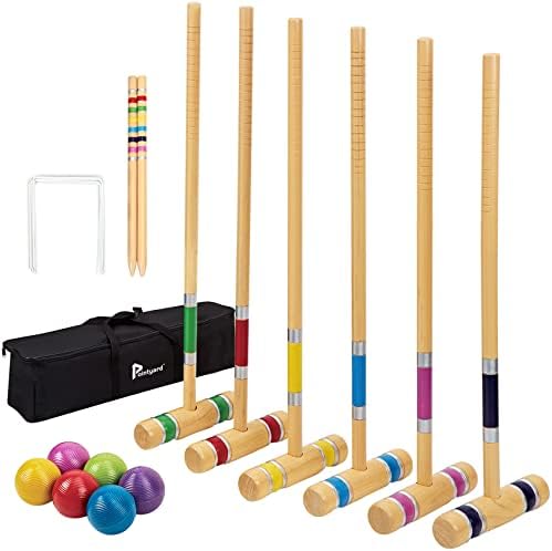 Pointyard Six Player Croquet Set, 28’’ Croquet Set with Wooden Mallets/Colored Ball/Wickets/Stakes for Adults/Teenager/Family-Perfect for Lawn/Backyard Game/Park (Includes Carry Bag)