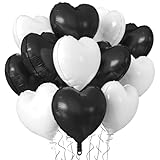 KALOR Black and White Heart Balloons, 12Pcs 18 Inch Heart Shaped Foil Balloons for Valentines Day, Wedding, Bridal Shower and Birthday Party Decorations