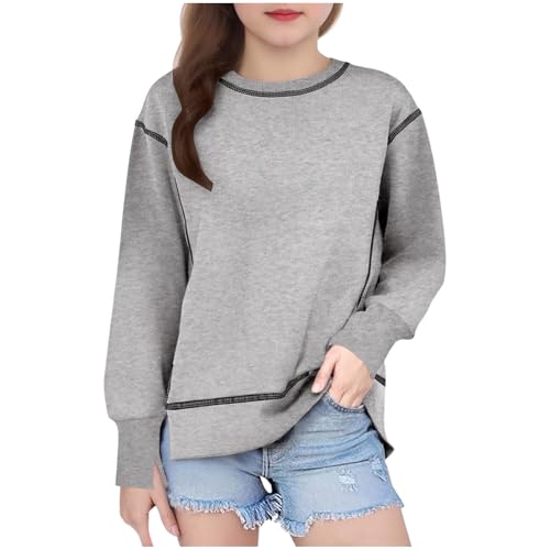 DDAPJ pyju Sweatshirts for Girls 2025 Trendy Crewneck Pullover Stitching Side Split Long Sleeve Tops Kids Cute Fall Clothes
