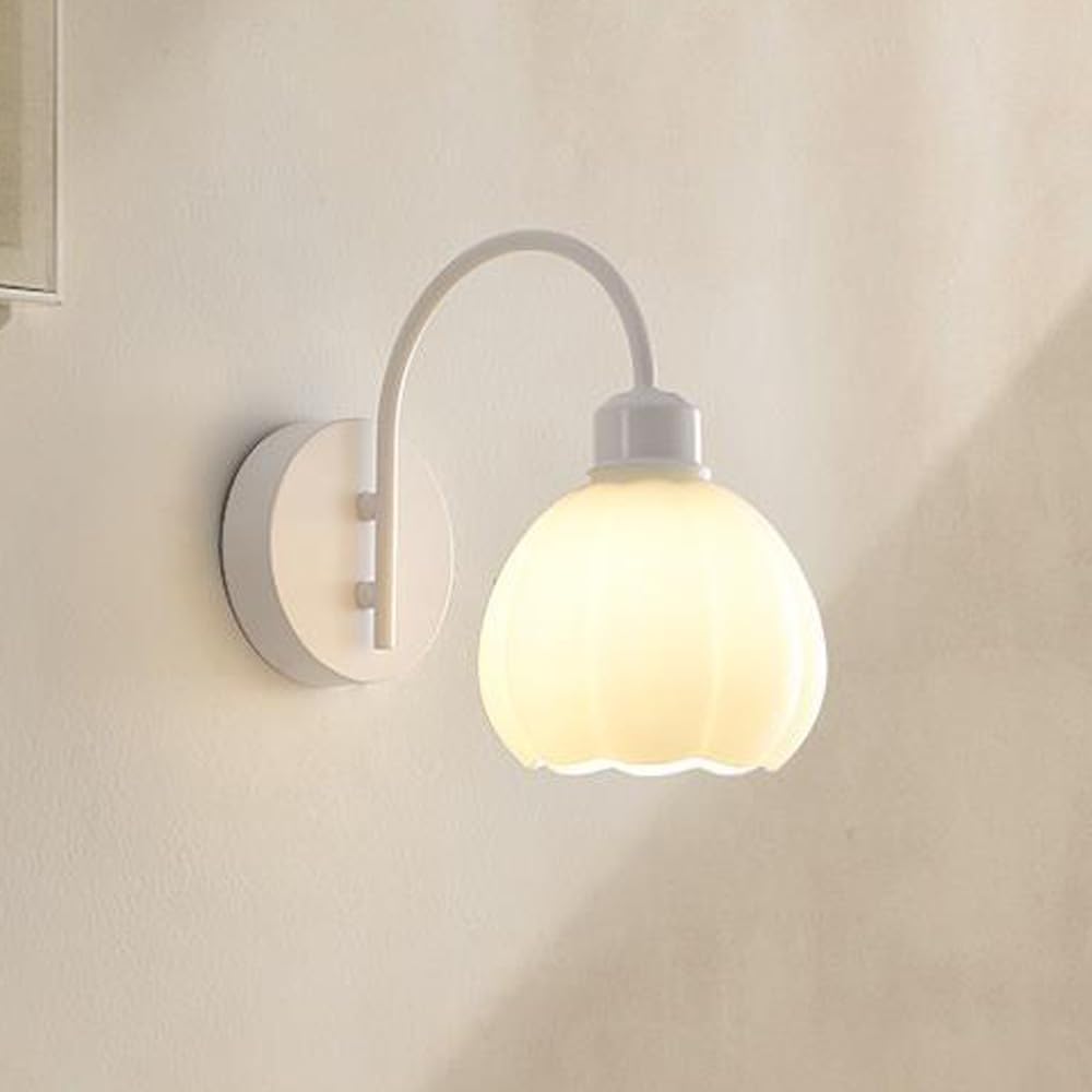 White Flower Wall Sconce 2 Lights Nordic Modern Wall Light Fixtures Hardwired Bathroom Vanity Light Gooseneck Hallway Wall Mounted Lamp for Bedroom Living Room Farmhouse Indoor Dining Room