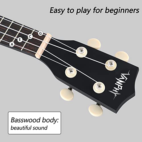 Vanphy Soprano Ukulele For Beginner Kids With Gig Bag,21 Inch Uke For Starter, Hawaiian Soprano Ukalalee Polishing Adults, Basswood 21 Inch Uke Bundle With Strap Picks Songbook Cleaning Cloth (Black) #TOP6