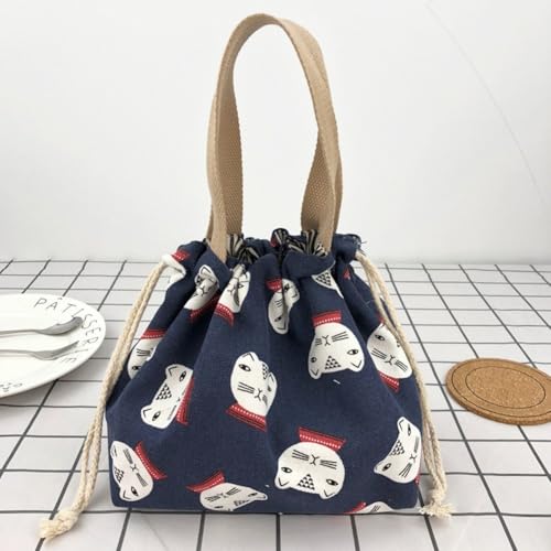 Ericetion Lunch Tote Bag Japanese Style Canvas Lunch Boxes Portable Cute Bento Storage Bag Reusable Lunch Bento Pouch with Drawstring for Picnic
