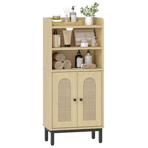 Hzuaneri Meuble de Salle de Bain, Armoire de Salle de Bain, Meuble de Rangement avec 2 Portes, avec Compartiment Ouvert, Étagères Réglables, 20 x 37 x 84...