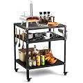 Tyfnry Outdoor Grill Cart with Wheels,3-Shelf Pizza Oven Stand Table for Outside, Patio, Kitchen, Movable Outdoor Food Prep Table for Grill, BBQ