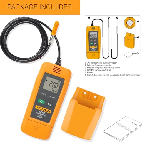 Image of Fluke 961C Temperature Humidity Logger with external sensor USB Connection 32000 Points Record Capacity -40.0Cto85.0C IP54 Refrigerator Thermometer Vaccine RH Monitor for Freezer Cold Storage (1Pcs)