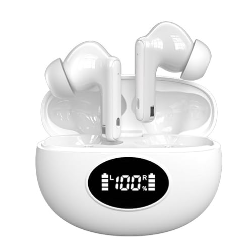NUPLEA Wireless Earbuds Bluetooth Headphones, Ear Buds with Deep Bass, 40H Long Playtime, Power Display, IPX7 Waterproof in Ear Earphone White