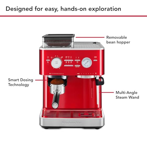 KitchenAid Machine a Café Grain - Machine à expresso semi-automatique - Machine Expresso et Cappuccino avec broyeur à café conique intégré - pot à lait 355 ml - Pomme d'amour