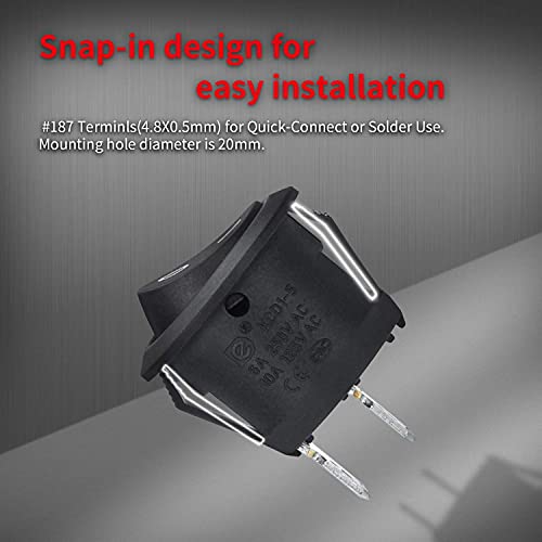 Daiertek KCD1-5-101-FBA On Off Round Rocker Switches Spst 20Mm Mini 12 Volt Dc Mini Circle Toggle Switch 12V thumb #4