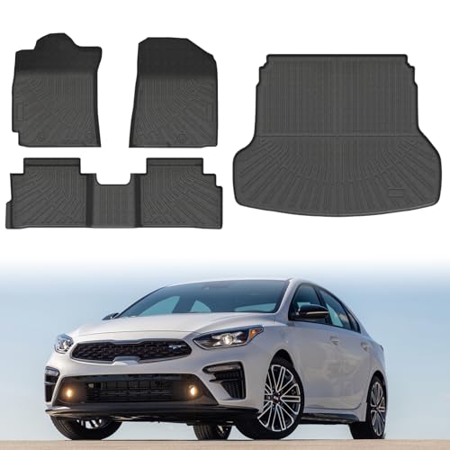 Mixsupe Floor Mat & Cargo Liner for Kia ForteS | EX | FE | LX | LXS | GT | GT-Line2019-2024 All Weather TPE Rubber Floor Liners Protection for Forte Accessories Full Set Anti-Slip Car Mats Black