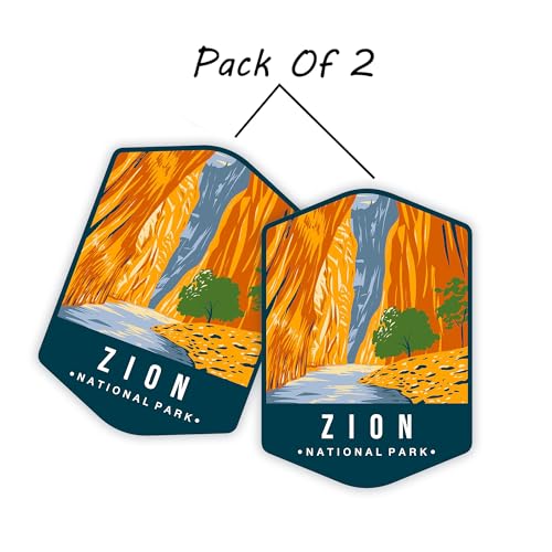 Image of eDesign Zion National Park Sticker | 2-Pack | 4 Inches - National Park Stickers for Waterbottle Scrapbook Car Truck SUV Van Window Bumper Wall Laptop Tablet Cup Tumbler and Any Smooth Surface