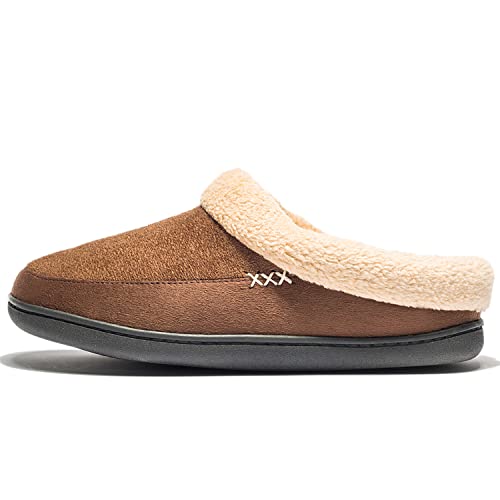 Newdenber Ndb Men's Warm Memory Foam Suede Plush Shearling Lined Slip On Indoor Outdoor Clog House Slippers (9-10 D(M) Us, Dark Brown) #TOP3