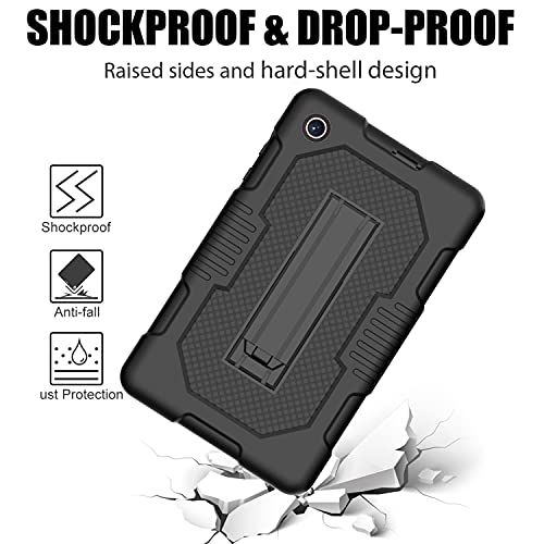 Jsusou Case For Alcatel Joy Tab 2 With Tempered Glass Screen Protector | Heavy Duty Shockproof Kids Protectiv Case With Built-In Kickstand For Alcatel Joy Tab 2 8" Tablet (Model: 9032Z)| Black #TOP4
