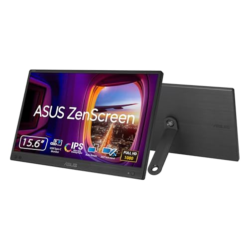 ASUS ZenScreen MB166CR - 15,6 Zoll tragbarer USB Monitor - Full HD 1920x1080, Typ-C, Autorotation, leichtes Design, 360° Kickstand, ZenScreen Sleeve - IPS Panel, 16:9, entspiegelt