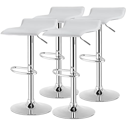 NAFORT Set de 4 Butacos Ajustables con Asiento de Cuero Sintético PU, Base Cromada y Reposapiés, Silla Giratoria Moderna para Cocina, Pub y Comedor, Blanco miniatura 1