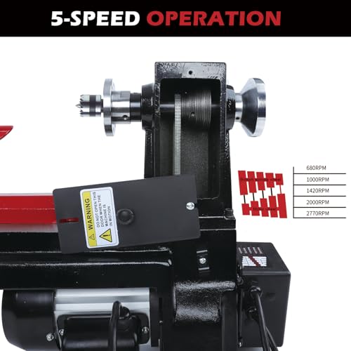 image for hightall Wood Lathe Machine, 12 x 20 inch, 550W 3/4HP, 5 Speed Setting