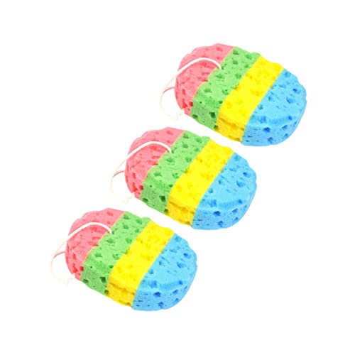 PartyKindom 3pcs Oval Seaweed Bath Sponges Four Colors Durable Bathing Tools for Gentle Skin Exfoliation and Relaxation The Bathroom