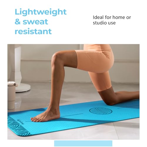 Image of Lifelong Yoga Mat for Man & Woman | 5mm Thick TPE Cushioning | Non-Toxic & Sweat-Resistant Exercise Mat for Home Workout | Free Carry Bag | Gym & Studio Yoga Mat for Woman| Made in India (Teal Blue)