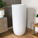 maceta vidrio transparente Color: blanco brillante Jarrón grande para el suelo, grande, blanco, 91 cm, fibra de vidrio, interior y exterior, diseño moderno