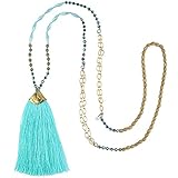 Kelitch - Collar largo con borla de cristal hecho a mano con cadena de oro Bohe