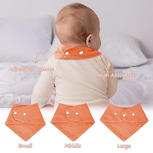 Muslin Baby Bibs, 10PCS Baby Bandana Drool Bibs, 100% Soft Anti-Penetration Snap Muslin Cotton Bib for Girls and Boys, Strong Water Absorption for Drooling and Teething3