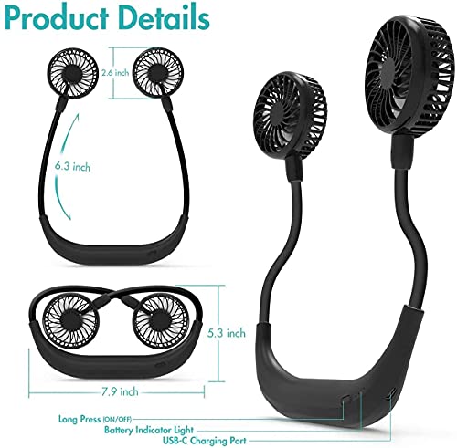 Nekventilator 5200mAh draagbare nekband ventilator oplaadbare 4-speed hands-free fans persoonlijke draagbare mini-fan… - Image 6