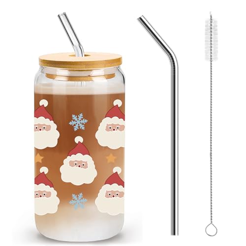 Nymora Vasos de Navidad 500ml con Tapa y Paja – Diseño Reno y Papá Noel, Regalo Navideño, para Cerveza y Café, Decoración Festiva
