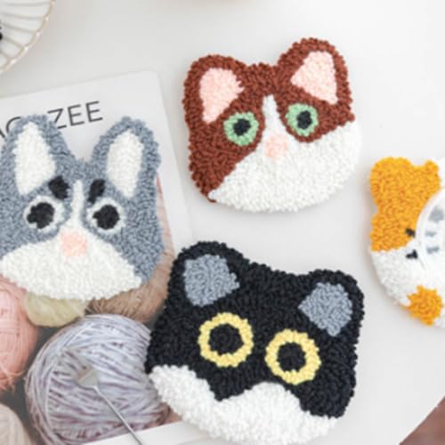 Image of Huacan Love Punch Needle Coaster Kit, 2PCS Punch Needle Embroidery Craft Kit (Animal)