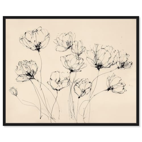 Charcoal Bloom II Framed Canvas Print Floral Wall Art by Art Remedy, Black Frame, 36 x 30