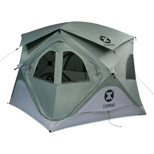Zoring Pop Up Tent for Camping, Instant Cabin Hub Tent 4 Person, Waterproof Hub Shelter with Rainfly & Removable Floor, Easy Setup Windproof Large Family Shelter for Outdoor & Overlanding
