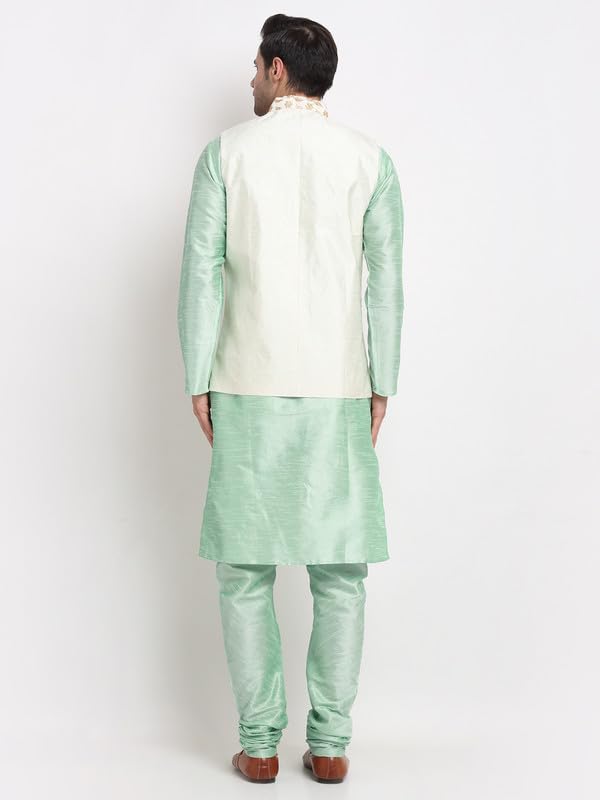 Image of KRAFT INDIA Men's Stylish Silk Kurta with Churidar & Nehru Jacket Set