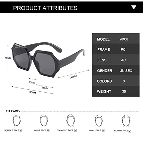 XINXIN Polygonal Large Frame Sunglasses Outdoor Holiday Sunshade Sun Protection Sunglasses Glasses (Color : C, Size : Medium)3