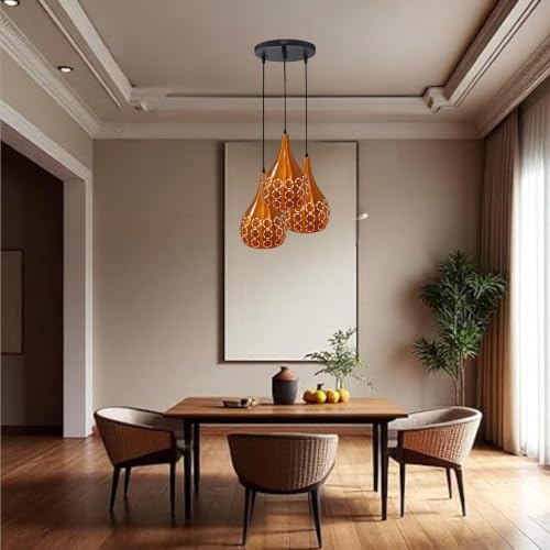 Image of GreyWings 3 Light Hanging Light for Home, Orange Aluminium Pendant Light with E27 Holder | Designer Ceiling Hanging Lamp for,Bulb Not Included, Cluster Set