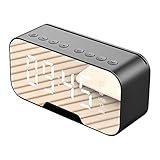 Portable Rechargeable Multifunctional Alarm Clock with Wireless Bluetooth Speaker Dimmable Mirror LED Display FM Radio, TF Card Play, Aux, Thermometer Phone Holder Outdoor (Black)