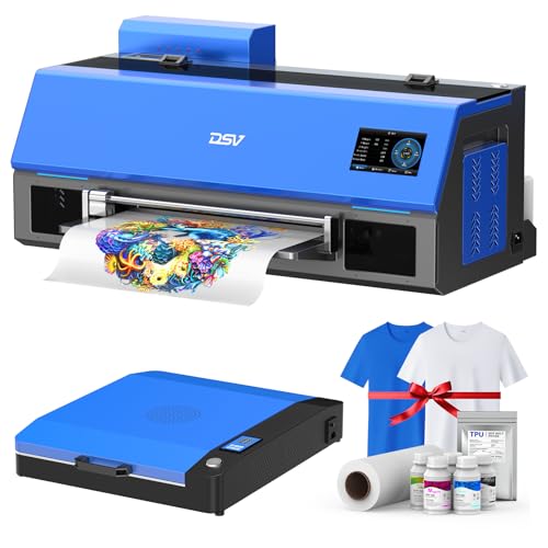 DSV A3 Plus XP600 DTF Printer, Doubled Printing Speed Compared to L1800,4” LED Multi-Function Touch Screen,Built-in White Circulation and Automatic Cleaning (C13-Printer+Oven, Blue)