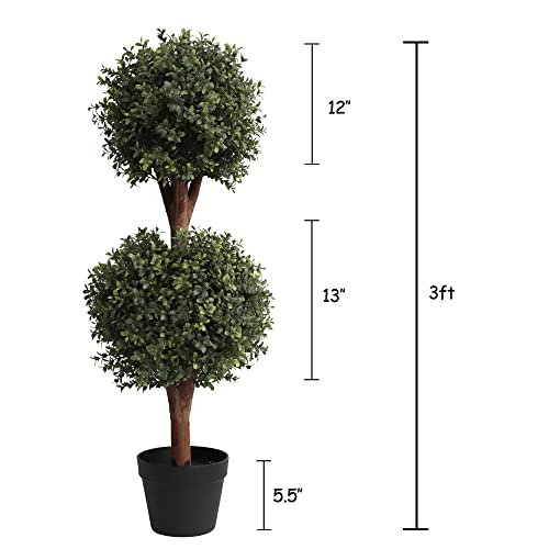 （Set Of 2） Lifelike 3Ft Arfiticial Double Ball Topiary Trees Outdoor Faux Topiary Tree For Out Door Porch Decor #TOP1