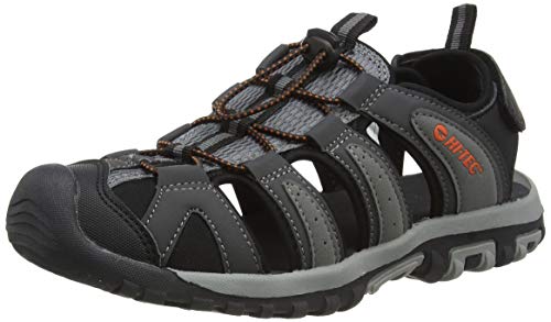 Hi-Tec Cove Breeze, Sandalias Deportivas Hombre, Gris (Charcoal/Black/Red Orange 052), 43 EU