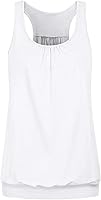 Vista 9 de Camiseta de entrenamiento para mujer, espalda cruzada, ajuste holgado, cuello redondo, sin mangas, fruncida, con parte inferior