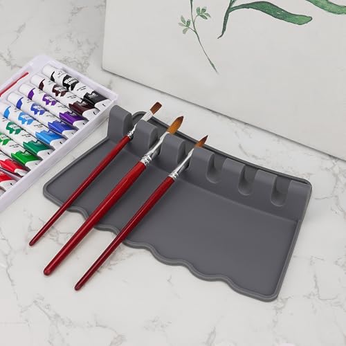 Image of Silicone Paint Brush Holder, Brush Holder for Artist, 6 Slots Large Paint Brushs, Rest Suitable Watercolor, Oil, Acrylic Painting Brushes Storage(Grey)