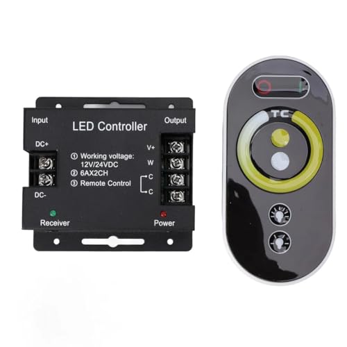 Image of JACKAL LED Strip Controller with Touch Remote, Dual White CCT Dimmer 6A x 2CH, Warm Cool White Adjustable, RF Remote Control for LED Strip Light, Ceiling, Cabinet