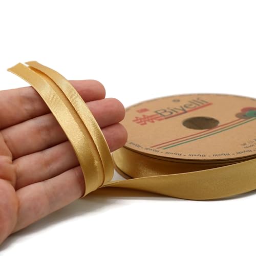 Image of Fold Satin Bias Tape - 99+ Colors - 3 /4 Inches Wide - 27 Yards - Fold Satin Binding Bias Ribbon Fabric Piping Bias Binding Tape for Sewing Clothing DIY (55. Antique Gold) BYS55