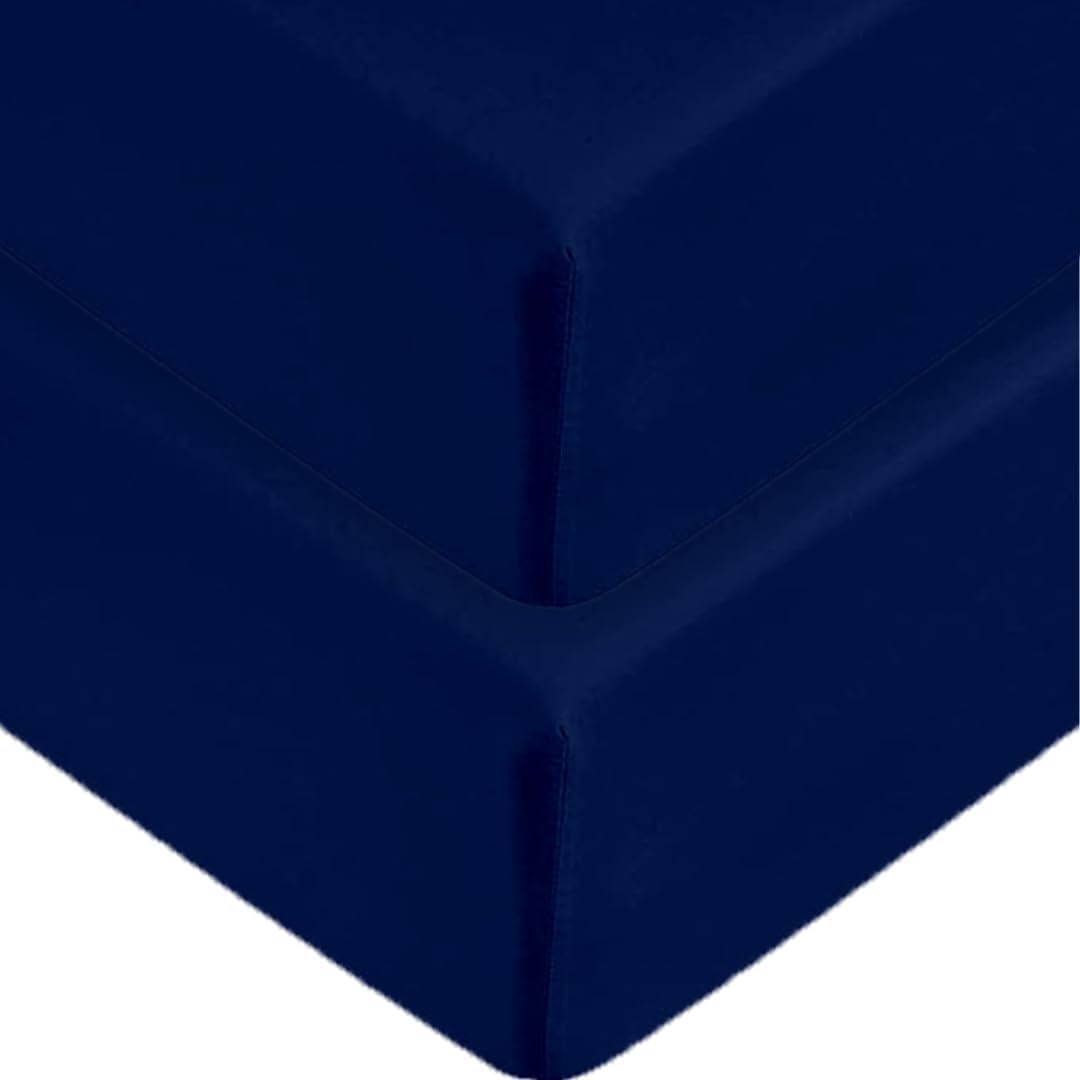 2 x Extra Deep Fitted Sheet 40cm 16 Inch - Non Iron Easy Care Soft Brushed Microfibre Fabric Shrinkage and Fade Resistant, Navy-Super King โ image 1